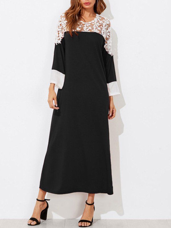 

Contrast Lace Insert Maxi Dress, Black