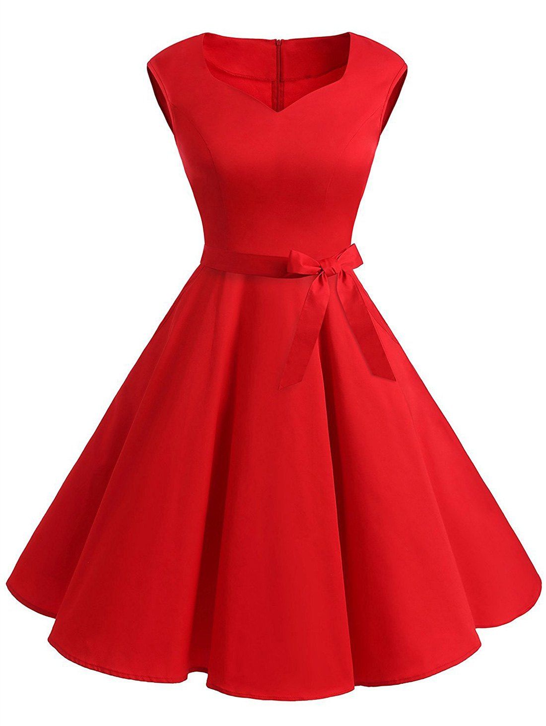 

Vintage Sweetheart Neck Fit and Flare Dress, Red