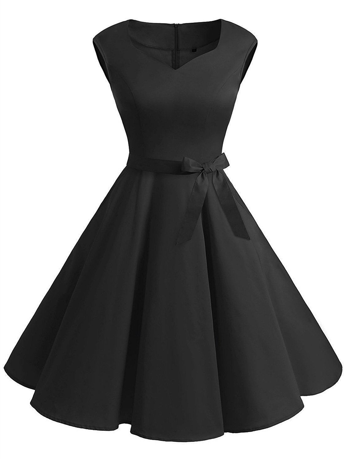 

Vintage Sweetheart Neck Fit and Flare Dress, Black