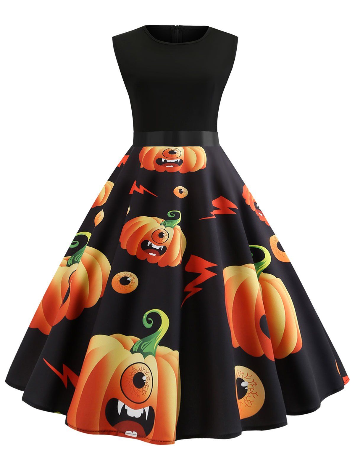 

Halloween Pumpkin Print Pin Up Dress, Black