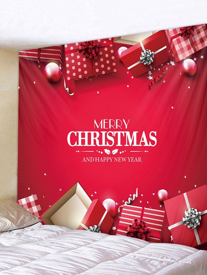 

Christmas Box Print Tapestry Art Decoration, Lava red