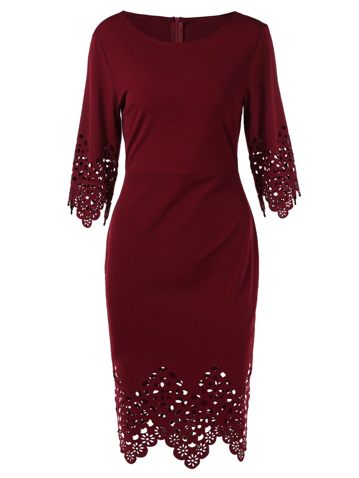 

Paper Cut Trim Pencil Dress, Red wine