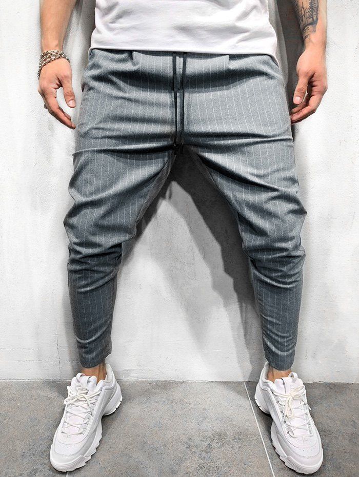 Thin Stripe Tapered Casual Pants, Light gray