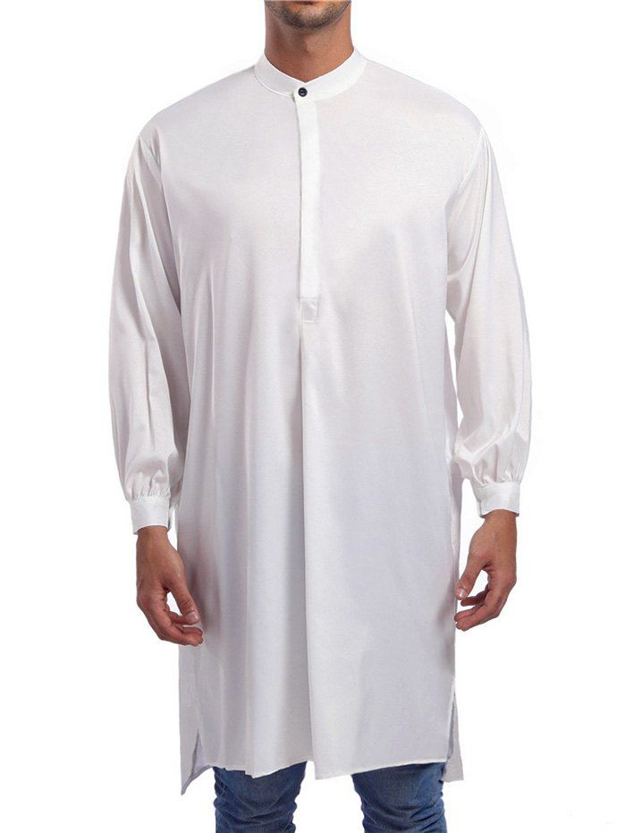 

Solid One Button Long Shirt, White