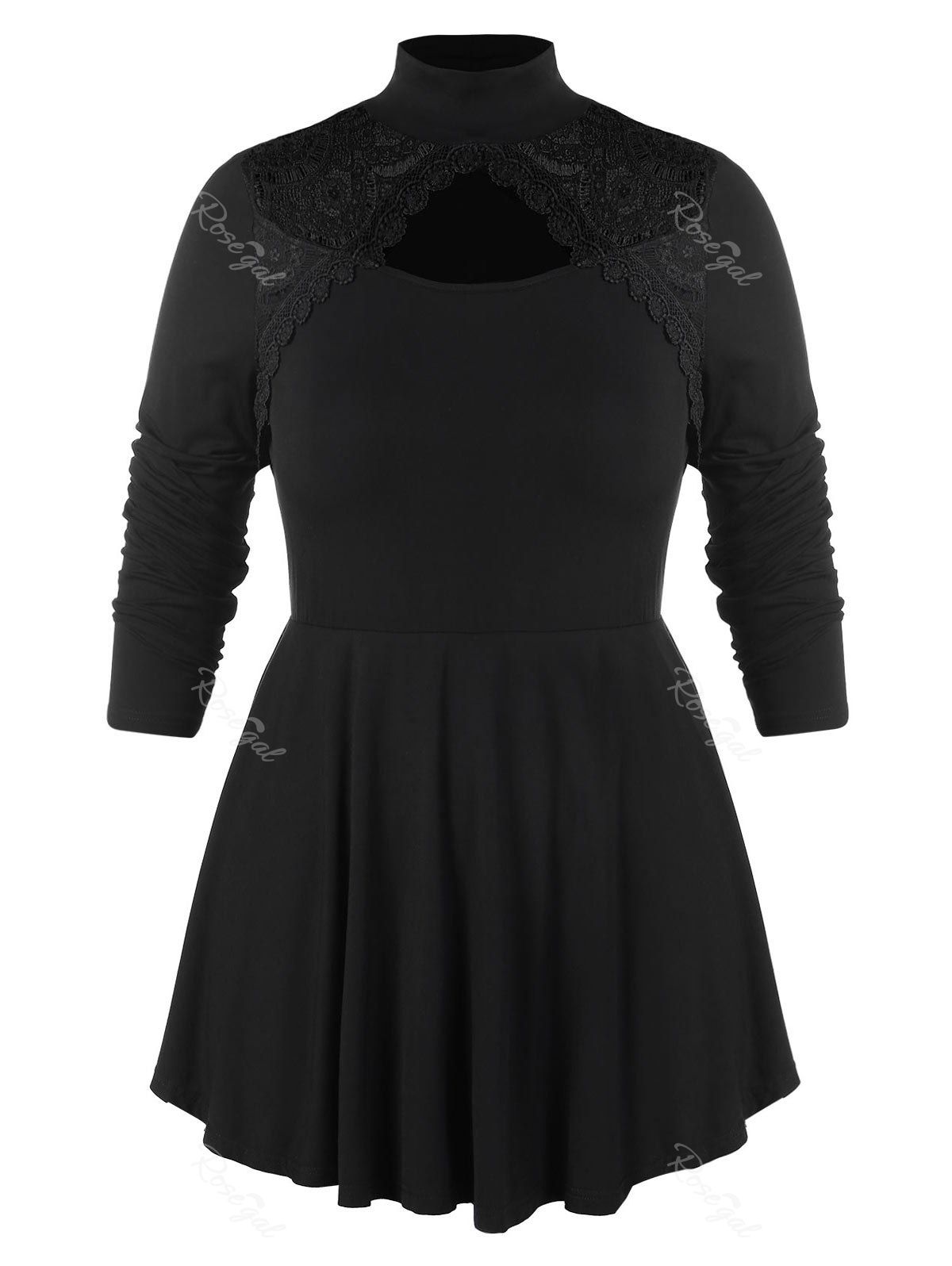 

Plus Size Lace Insert Peplum Top, Black