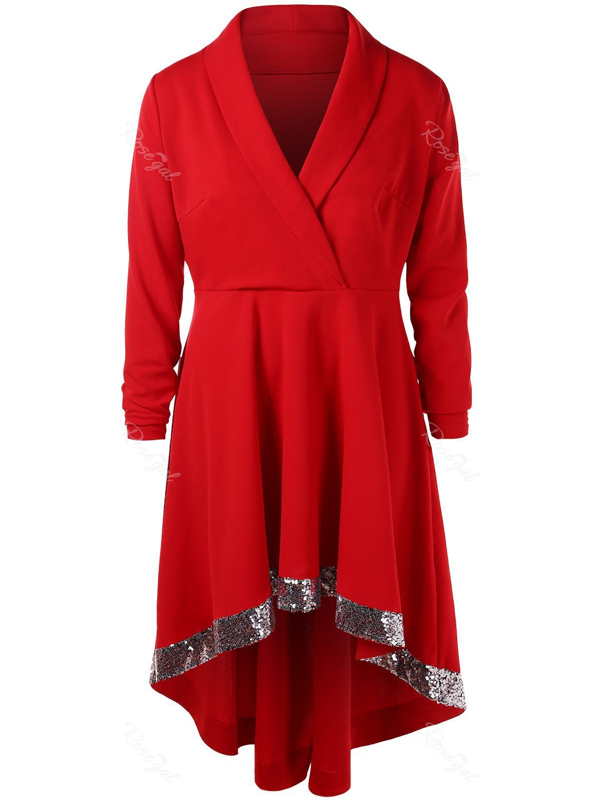 

Plus Size Sequin Panel High Low Dress, Red