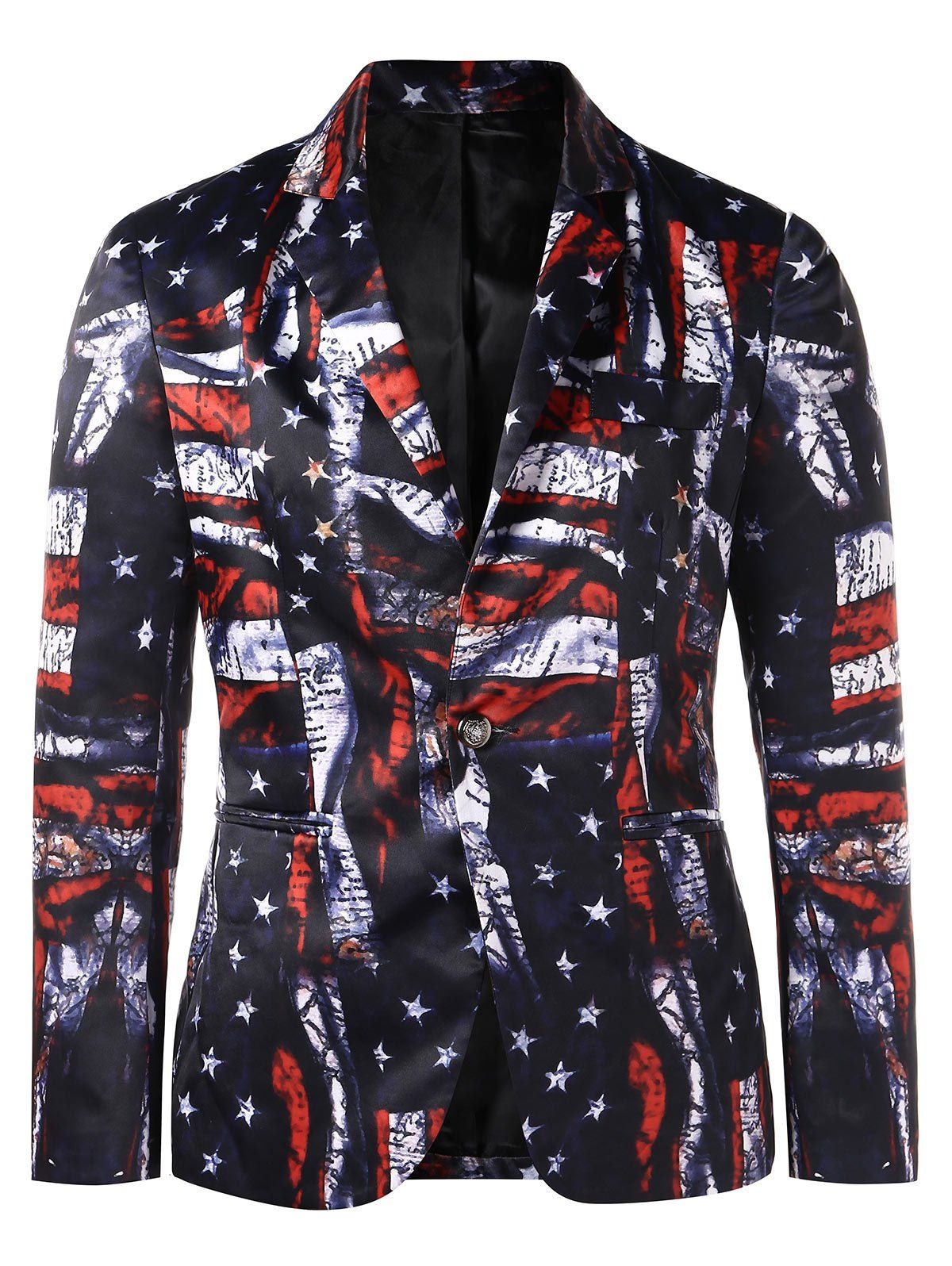 

American Flag Print Shawl Collar One Button Blazer, Multi