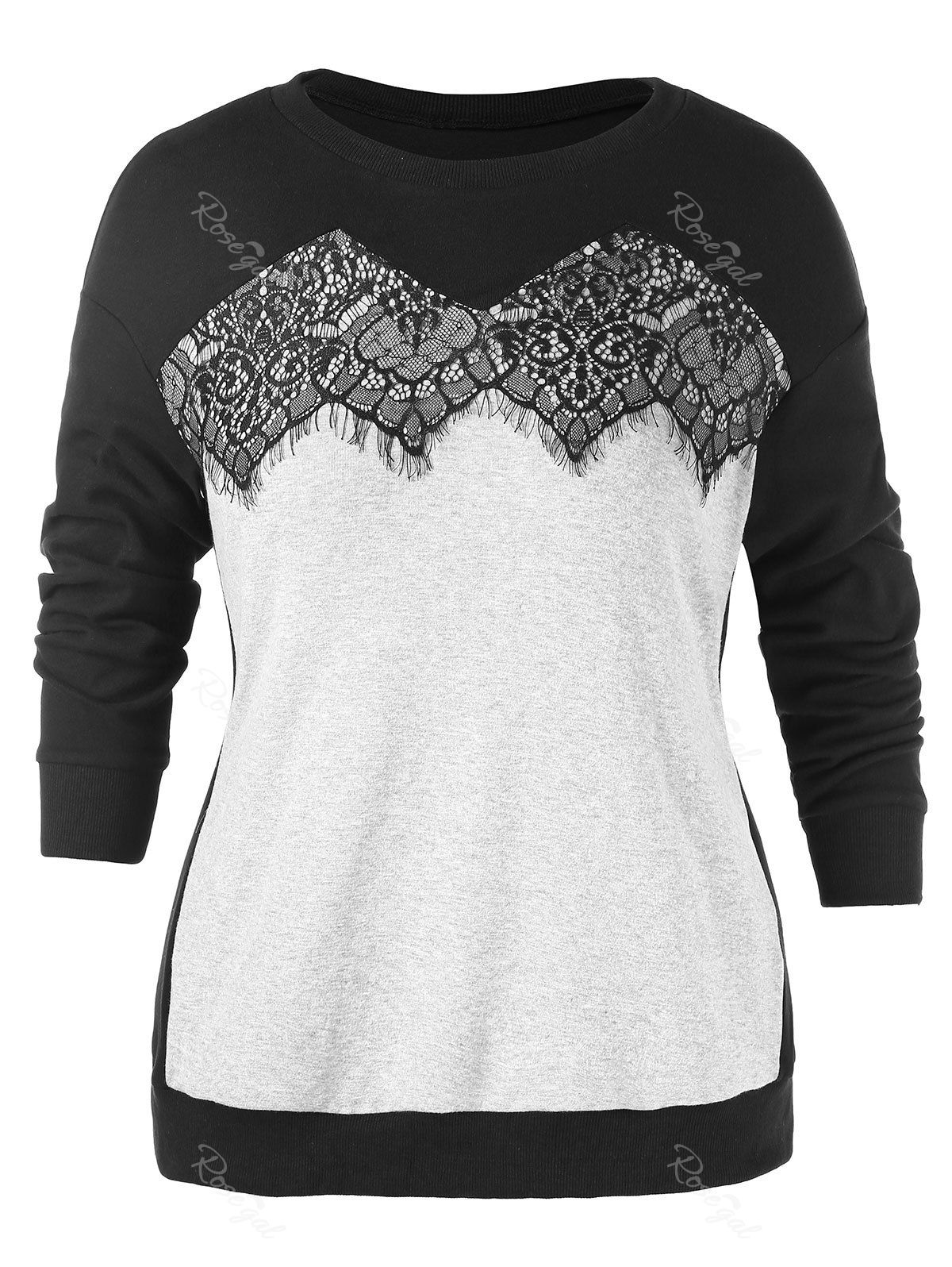 

Plus Size Lace Insert Sweatshirt, Black