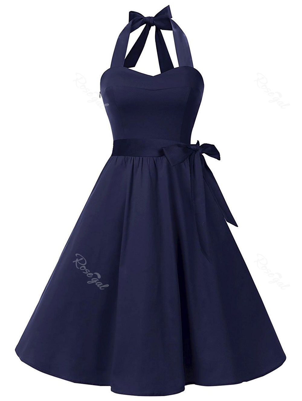 

Plus Size Halter Flared Vintage Dress, Cadetblue