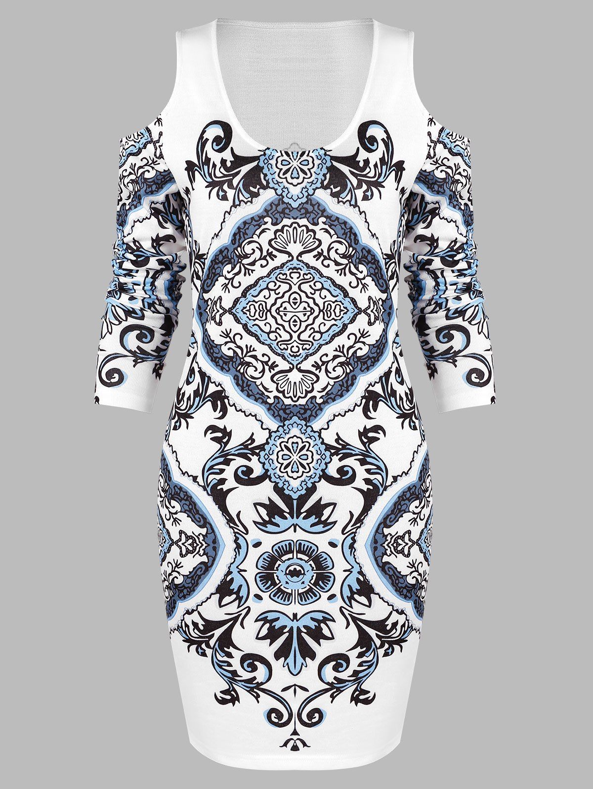 

Cold Shoulder Tribal Print Bodycon Dress, White
