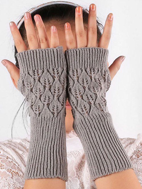 

Vintage Hollow Out Knit Gloves, Gray cloud