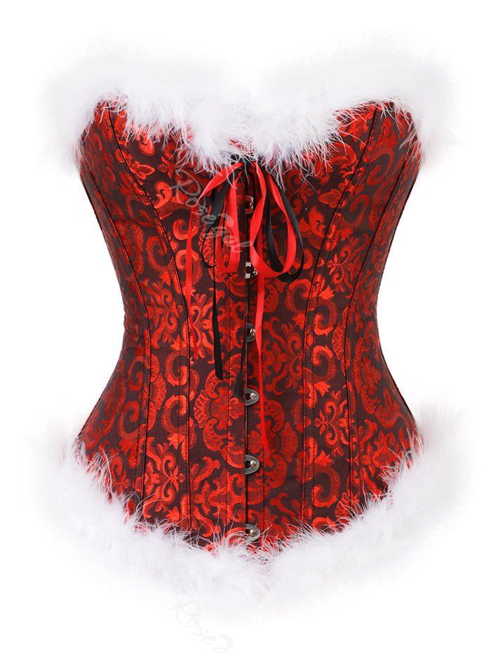

Plus Size Faux Fur Printed Corset and Mesh Skirt, Red