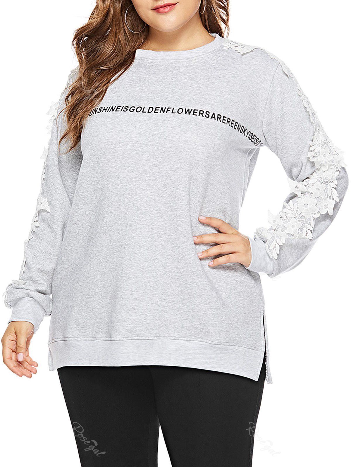 

Plus Size Letter Print Applique Sweatshirt, Light gray