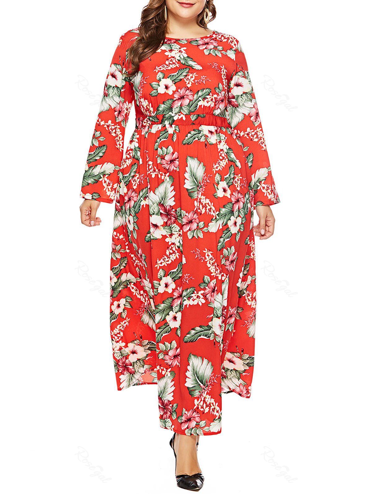

Plus Size Tropical Leaf Maxi Dress, Red