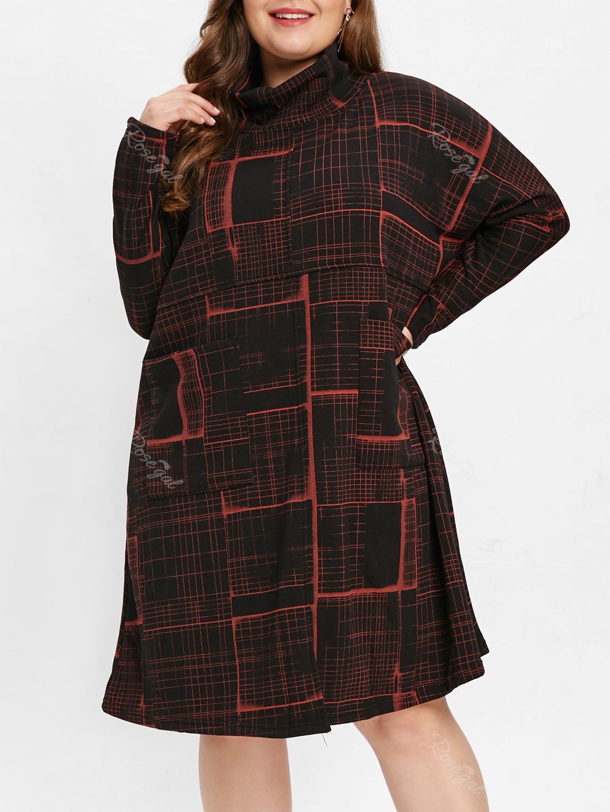 

Plus Size Cowl Neck Printed Dress, Black
