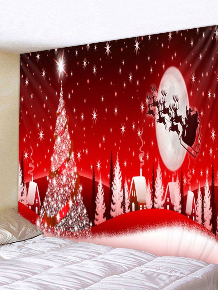 

Christmas Night Sleigh Print Tapestry Art Decoration, Lava red