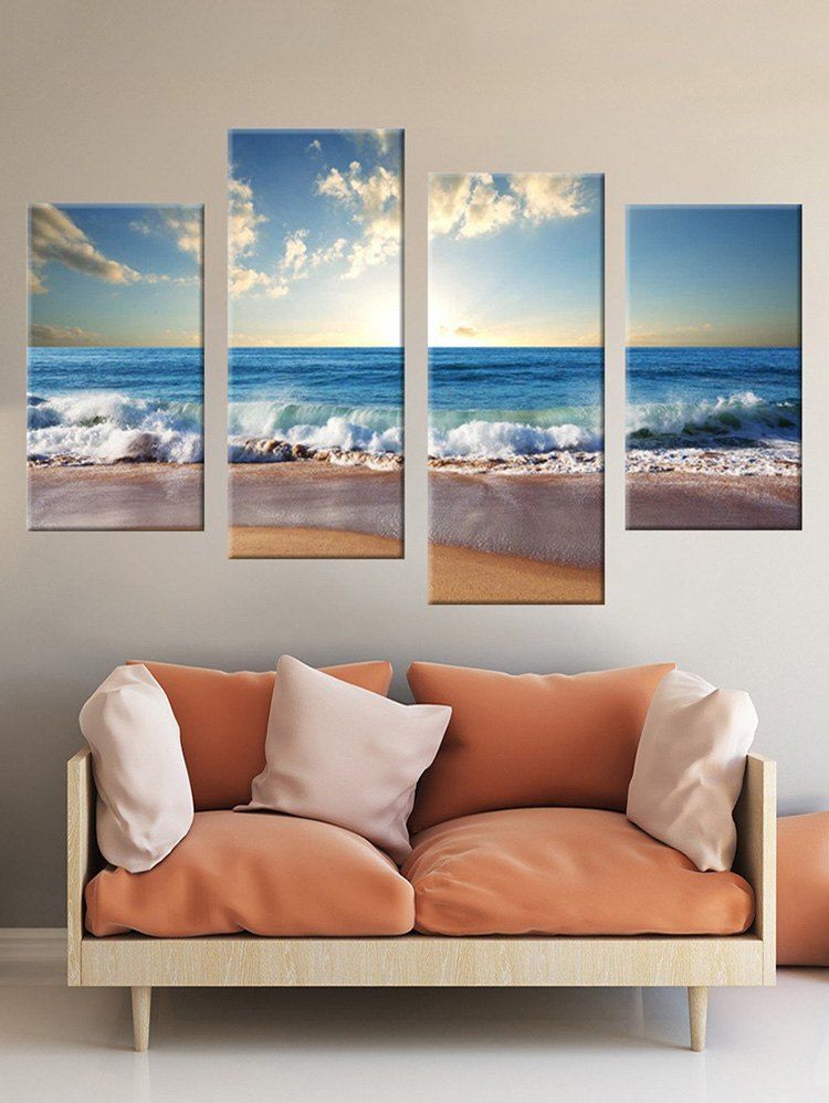 

Beach Wave Print Unframed Split Canvas Paintings, Multi