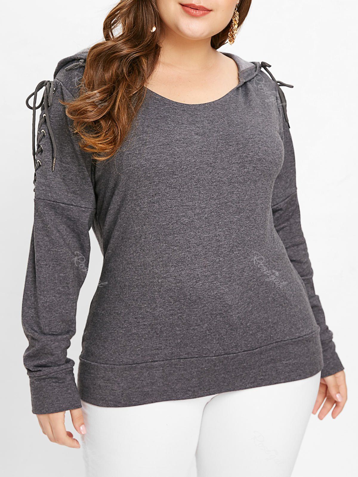 

Drop Shoulder Plus Size Long Sleeve Hoodie, Dark gray