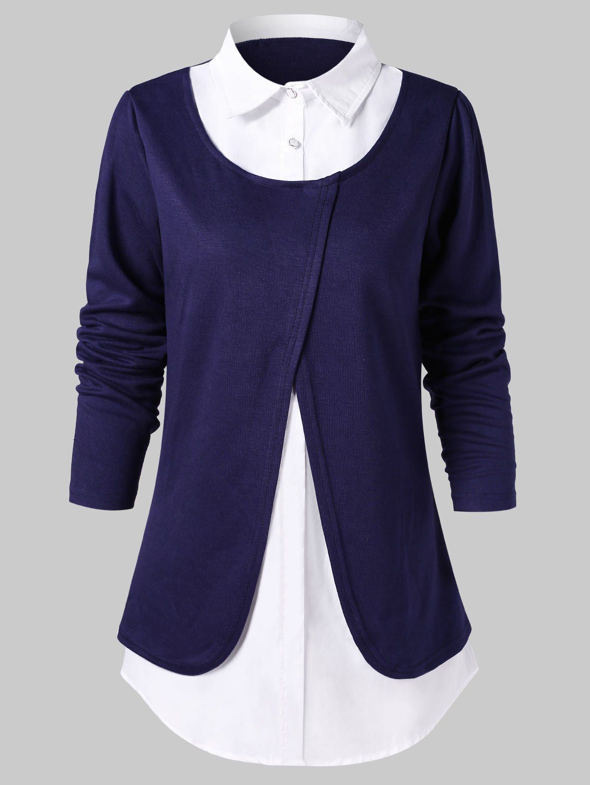 

Color Block Faux Twinset Blouse, Denim dark blue