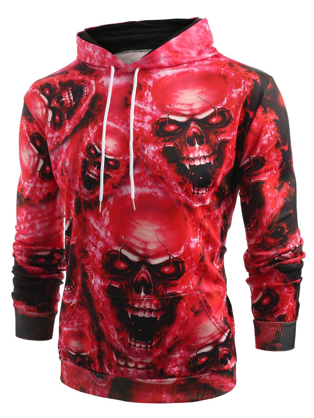 

3D Skulls Print Drawstring Hoodie, Red