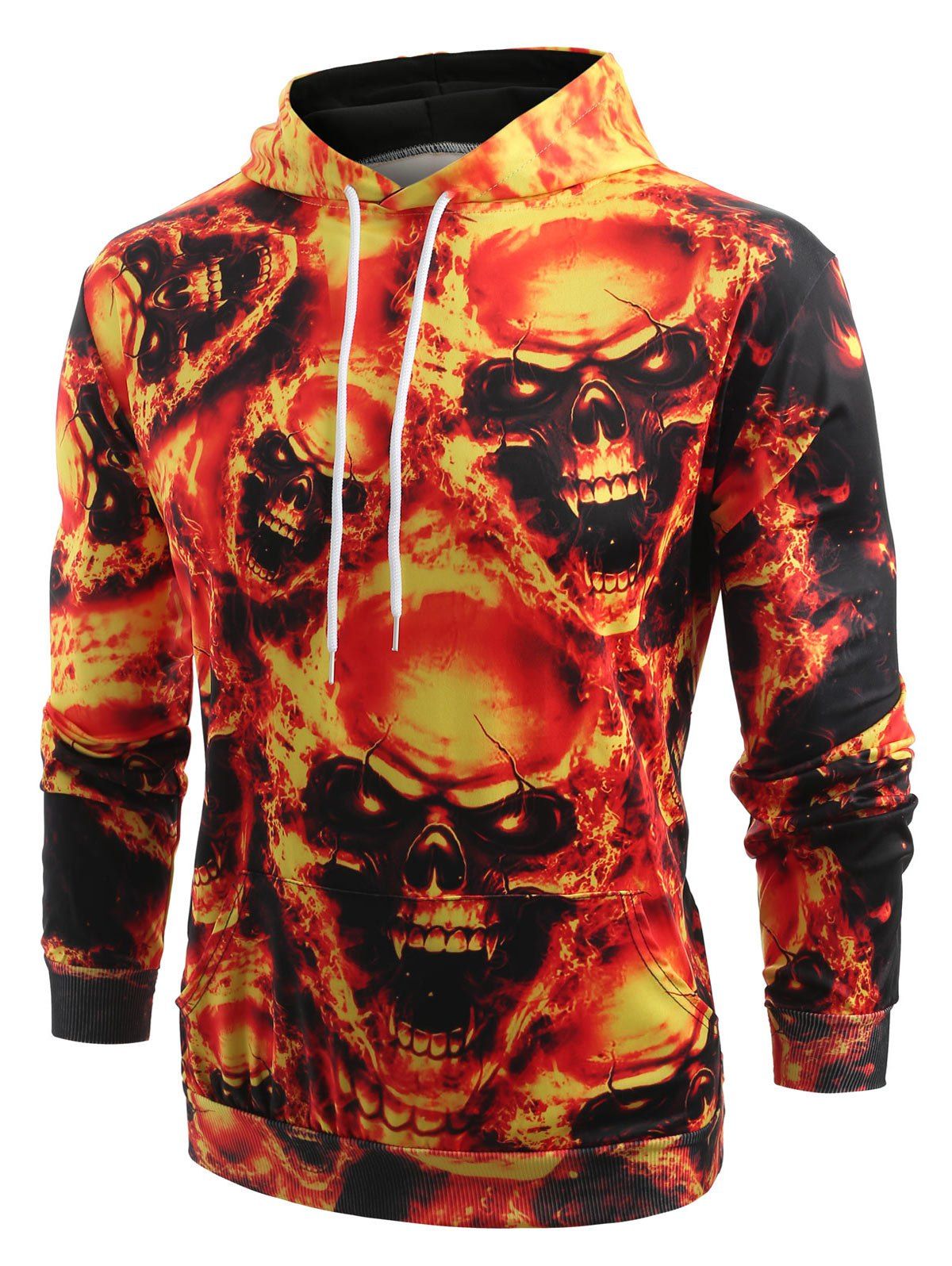 

3D Skulls Print Drawstring Hoodie, Yellow