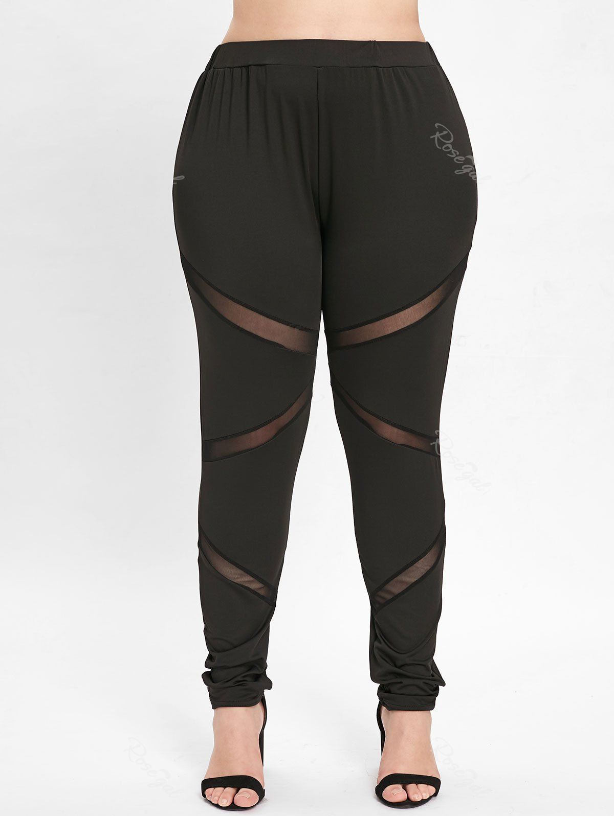 

Elastic Waist Plus Size Mesh Panel Leggings, Black