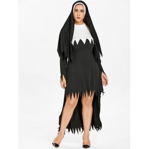 

Halloween Plus Size Nun Cosplay High Low Dress, Black