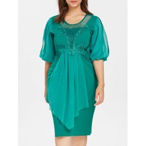 

Rhinestone Embellished Plus Size Embroidery Dress, Dark turquoise