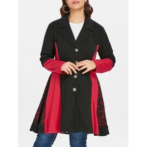 

Lace Panel Plus Size Color Block Coat, Black