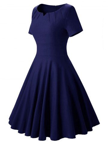 

Plus Size High Waisted Vintage Flare Dress, Deep blue