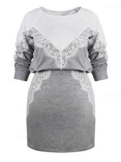 Plus Size Contrast Two Piece Dress - LIGHT GRAY - 1X