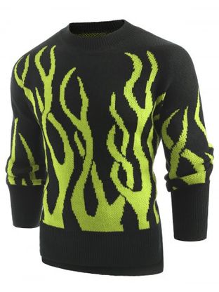 Plant Print Long Sleeve Pullover Sweater