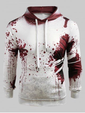 

Halloween Theme Splatter Print Drawstring Hoodie, White
