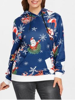 Sudadera con capucha de bolsillo de Santas Snowflake Christmas Plus Size - BLUE - L