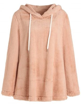 Drawstring Pullover Fuzzy Hoodie