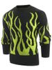 Plant Print Long Sleeve Pullover Sweater -  