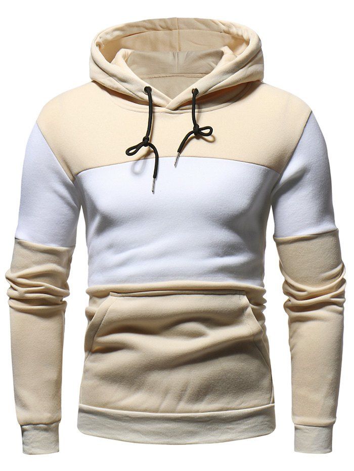 

Color Blocking Splicing Pocket Hoodie, Champagne