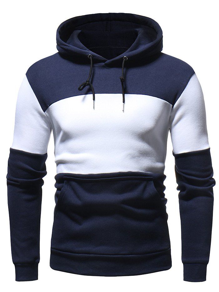 

Color Blocking Splicing Pocket Hoodie, Navy blue