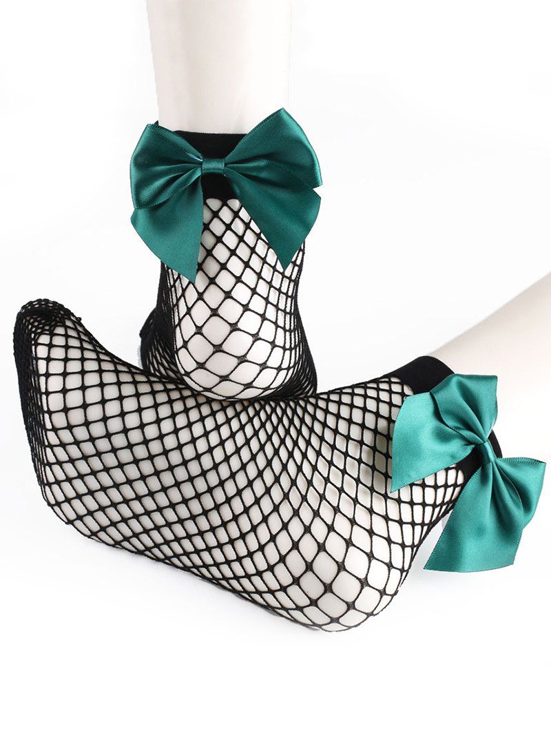 

Cute Bowknot Back Mesh Ankle Socks, Greenish blue