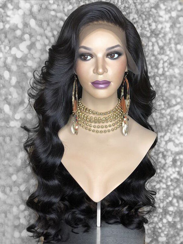 

Long Side Bang Body Wave Synthetic Lace Front Wig, Black