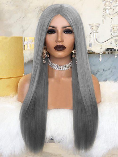 

Middle Part Synthetic Center Parting Long Straight Wig, Dark gray