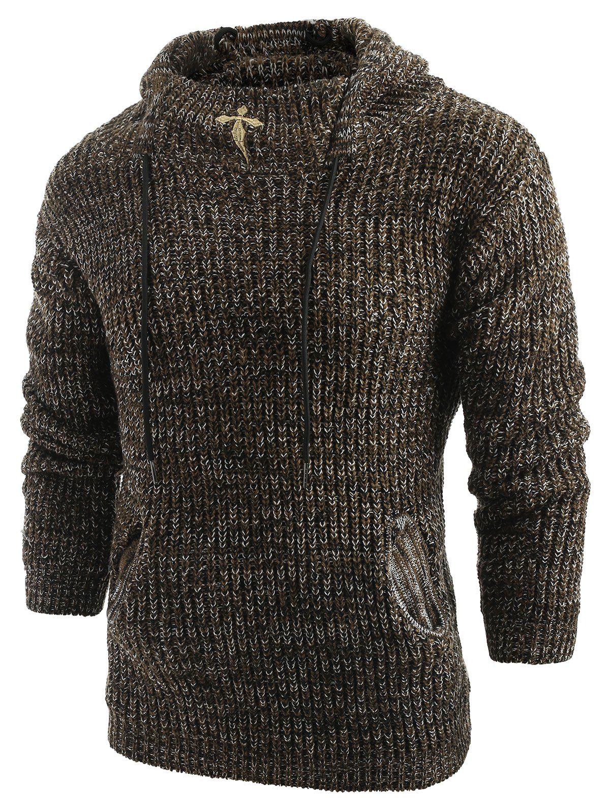 

Drawstring Hooded Long Sleeve Pullover Sweater, Dark khaki