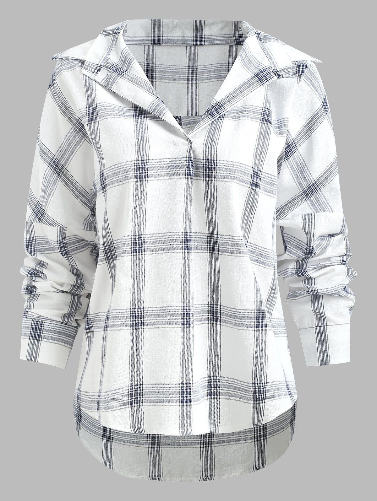 

Plaid Print Drop Shoulder Blouse, White