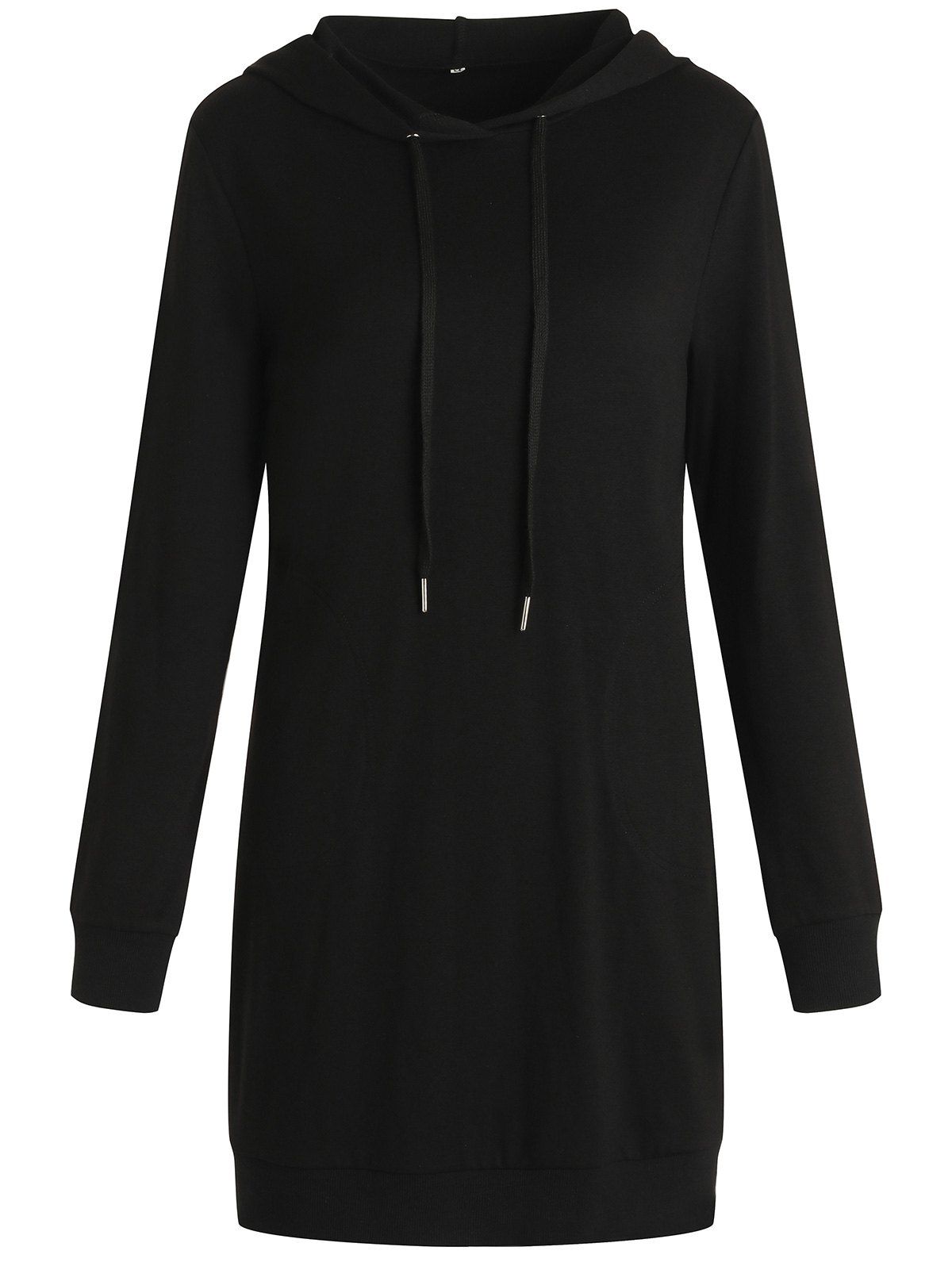

Long Sleeve Drawstring Hooded Dress, Black