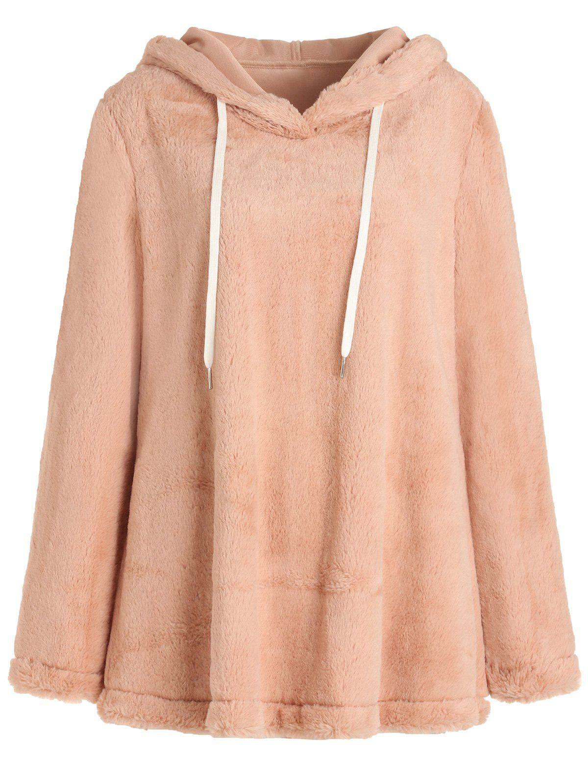 

Drawstring Pullover Fuzzy Hoodie, Deep peach