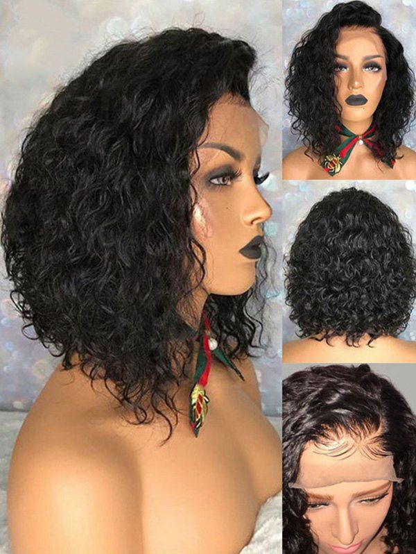 

Short Side Bang Curly Synthetic Lace Front Wig, Black