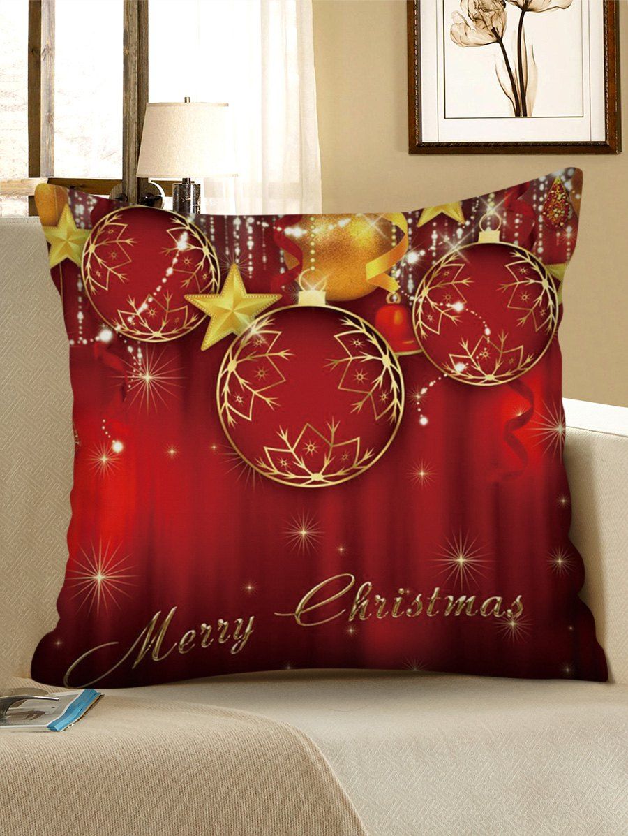 

Merry Christmas Ball Print Decorative Sofa Pillowcase, Red