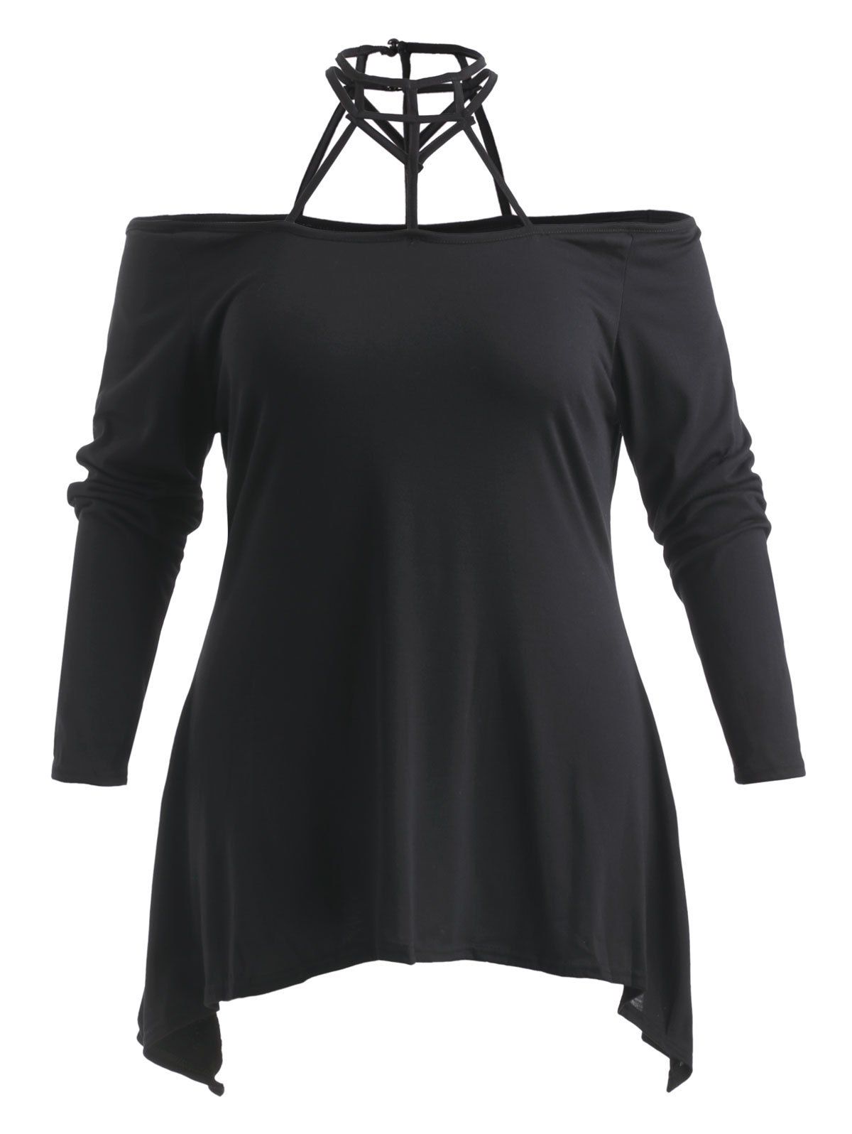 

Plus Size Asymmetrical Caged T-shirt, Black