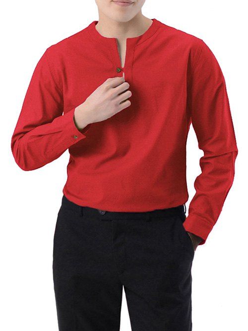 

Casual Long Sleeve Solid Shirt, Red