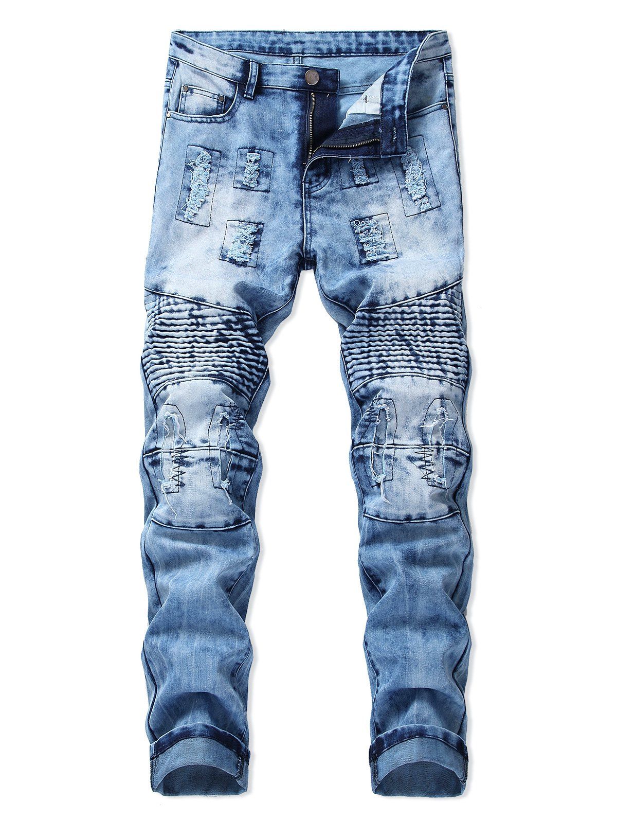 

Destroyed Light Wash Biker Jeans, Pastel blue